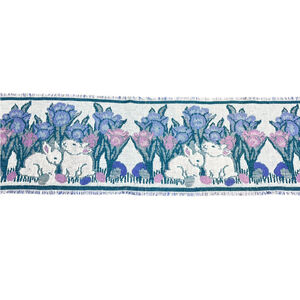 Vintage Easter Bunny Tapestry Table Runner White Pink Blue